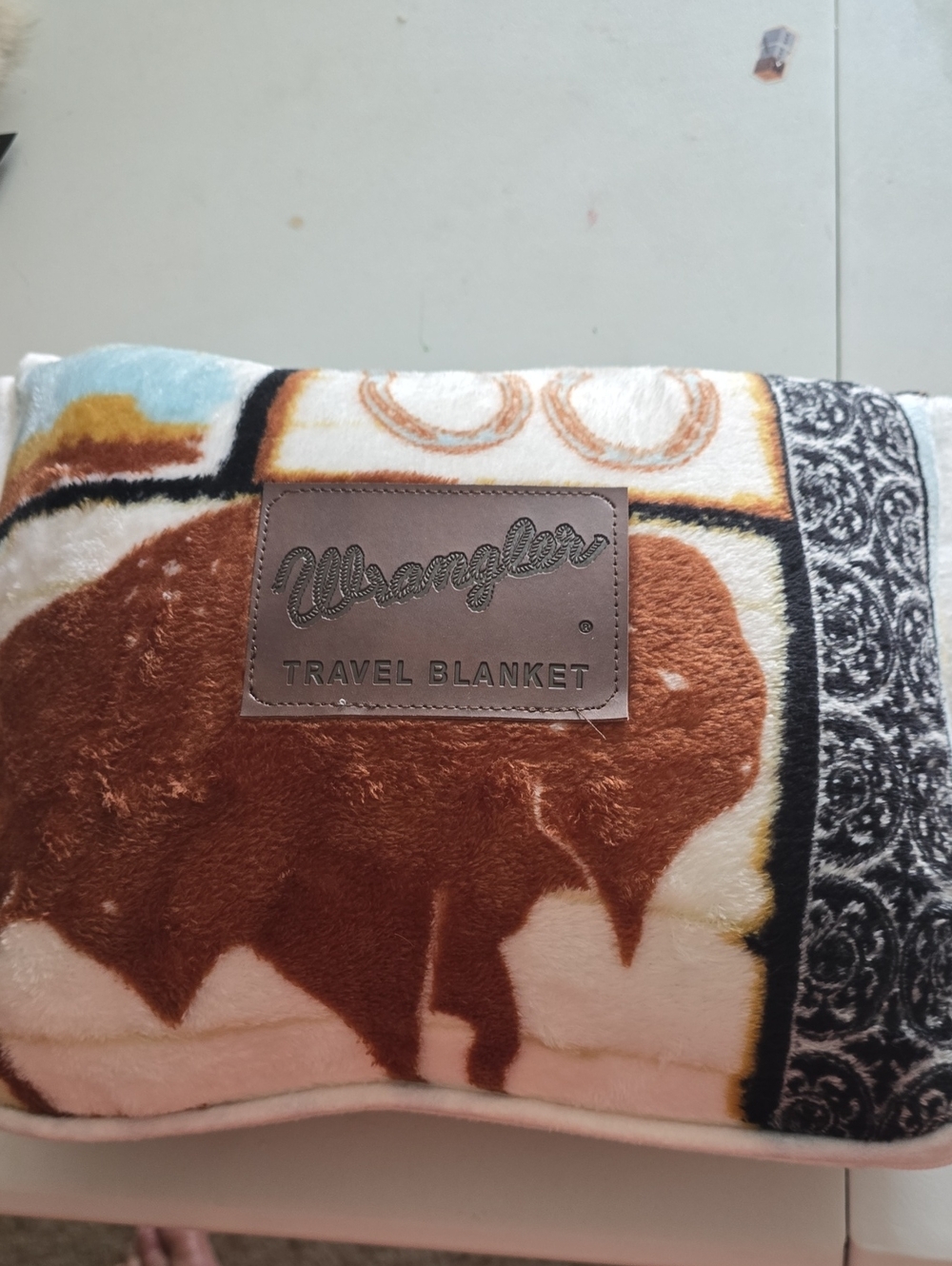 Wrangler Brown Cream Black Plush Travel Blanket